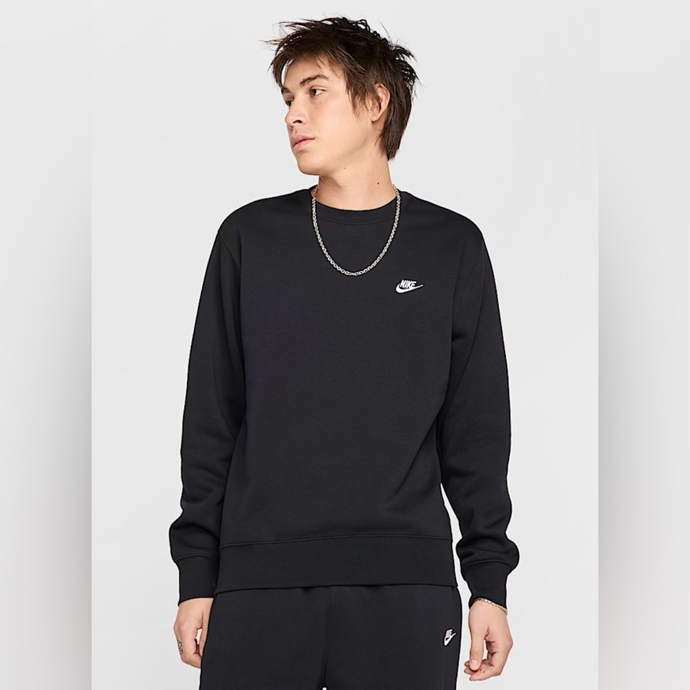 🆕 Nike Club Fleece Pullover Crew Neck Sweatshirt. Black/White, 2XL (FN3886-010)
